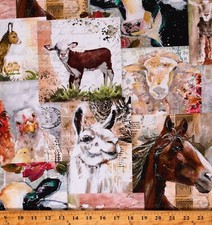 Cotton Farm Life Farm Animals Horses Cows Fabric Print by the Yard D370.81