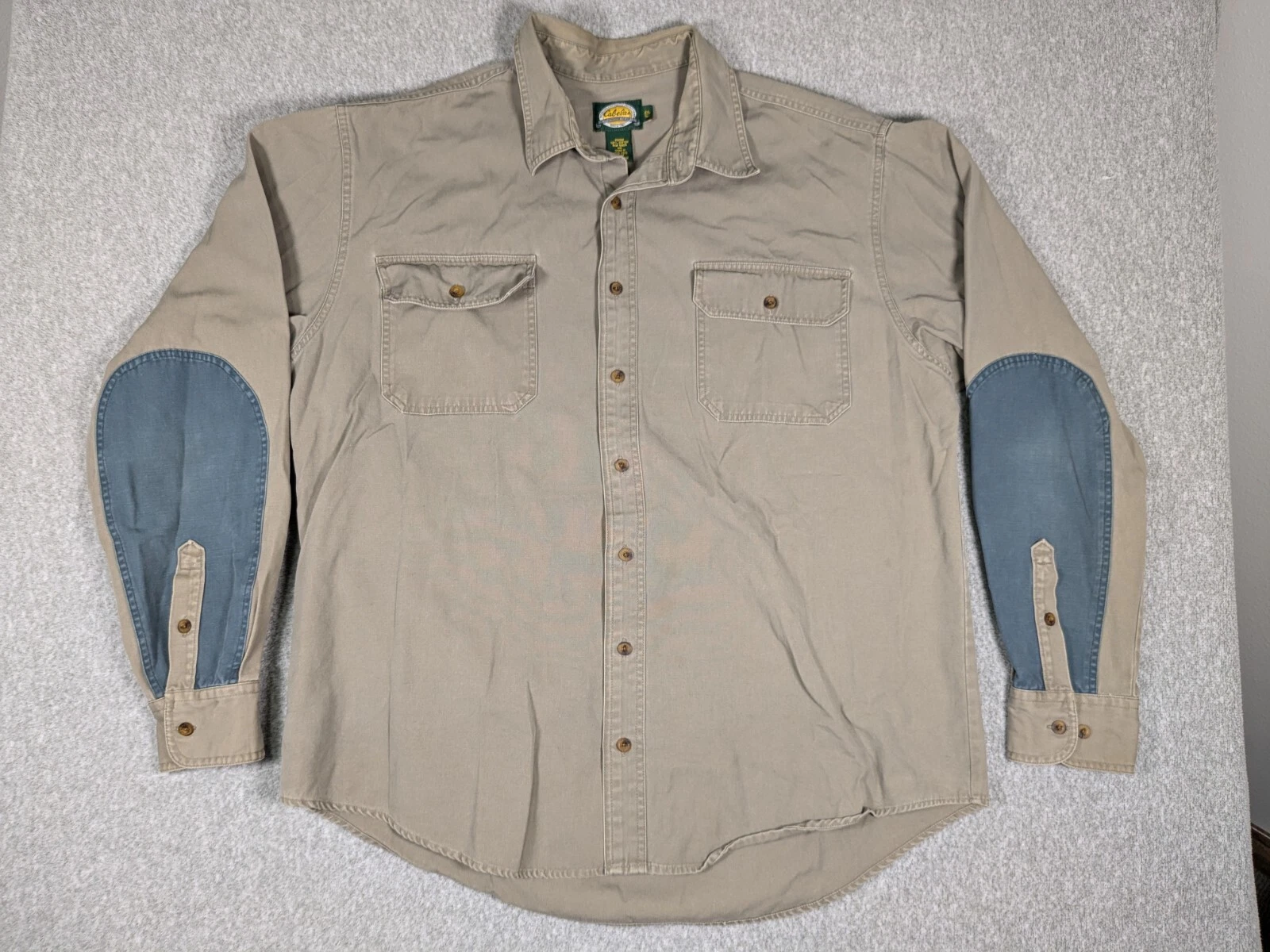 Cabelas Shirt Mens XXL Beige Canvas Button Work Outdoor Hunting Fishing Gorpcore