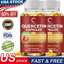 2 Bottles 600mg Quercetin w/ Bromelain & Zinc Natural Immune Support Supplement