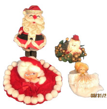 4 VINTAGE HOMEMADE CHRISTMAS DECORATIONS STYROFOAM SANTA MRS CLAUS ANGEL
