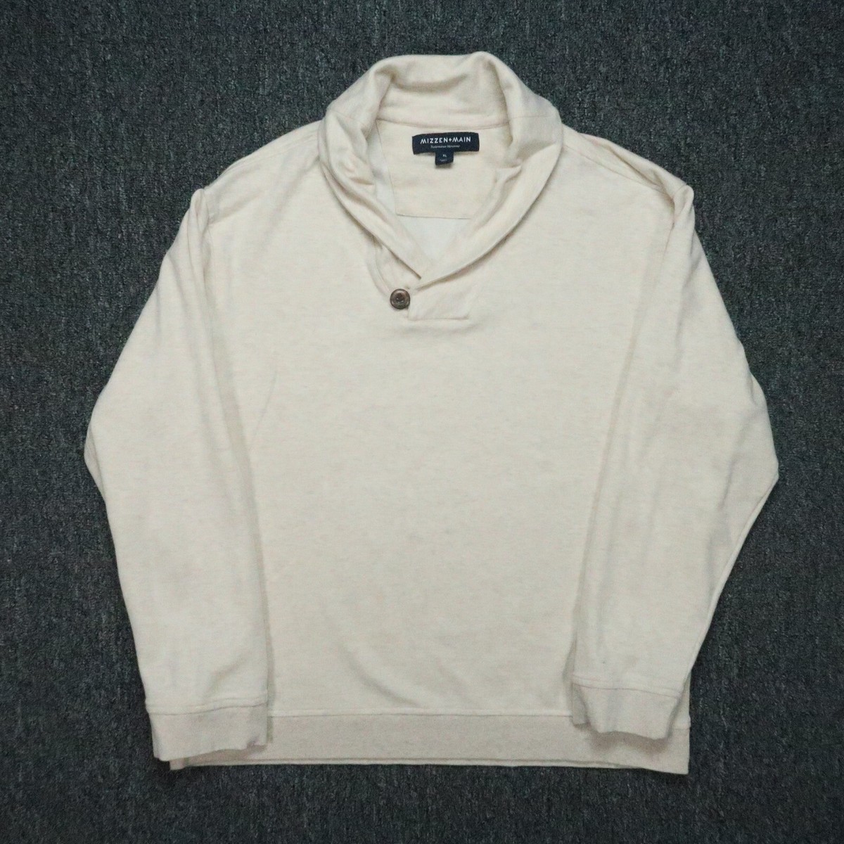 Mizzen Main Sweater Mens Extra Large Oatmeal Tan Fairway Shawl Collar  Pullover