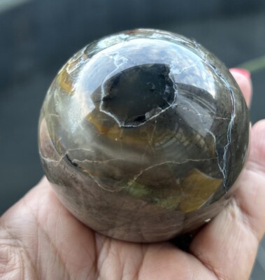 Vulkanachat Kristallkugel 428g 6,8 cm (UVA) Funktionierendes Reiki, Chakra, Meditation