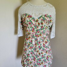 Farm Rio Dress Small Mixed Liberty Mini Dress Floral Boho Casual Lace Pintuck