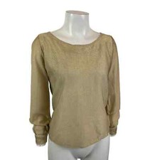 1970s Disco Gold Metallic Lam  Semi Sheer Top Scoop Neck / Women  s Small 