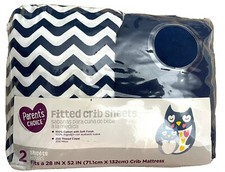 NEW 2-Pk Parents House Fitted Crib Sheets Blue/White 200 Thread 28x52
