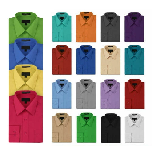 NEW Omega Tux Men's Dress Shirt Long Sleeve Solid Color Regular Fit 15  Colors