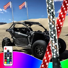 Pair 4ft RGB LED Whip Lights Antenna Flag Pole For ATV UTV Can-Am Polaris RZR
