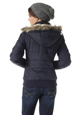 AJC Damen Steppjacke Jacke abnehmbare Kapuze (36, Marine) X0140f