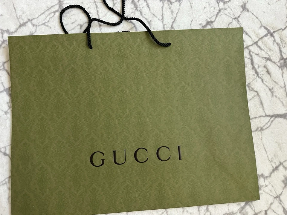 Dos GUCCI Auténticas Bolsas de Regalo de Compras Bolso Verde Damasco Estampado Repujado 19x14x7 Foto 3 de 4