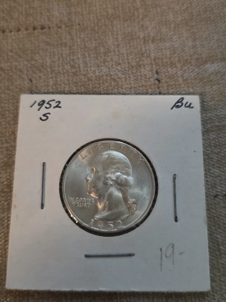 S Washington Quarter 1952 - Choice Bu - brillante sin circular - fecha más difícil Foto 2 de 4