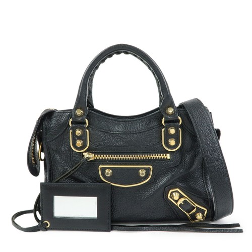 BALENCIAGA Classic Mini City Leather 2Way Bag Hand Bag Black 390160 Used F/S