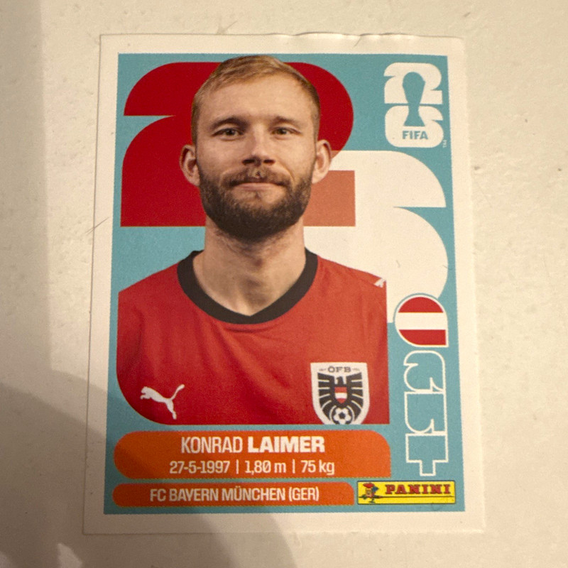 Panini FIFA World Cup 2026 Konrad Laimer AUT 12 FC Bayern Portrait Sticker