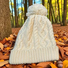 Patrick Francis Ireland Pom Hat Aran Knitted Bobble Skull Cap Celtic Irish Cream