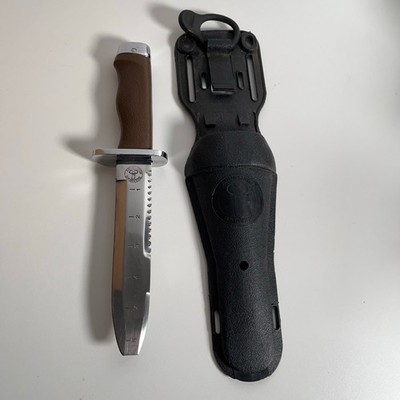 Vintage Aqua Lung US Divers Dive Knife Japan 6'' Stainless Scuba w Sheath 70s