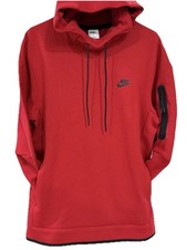 New Nike Red Black Tech Fleece Pullover Hoodie Medium