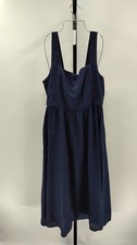 Quince Women 100% European Linen Fit & Flare Midi Dress Deep Navy L