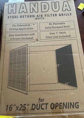 Handua 16 x25  Return Air Filter Grille For Duct Opening 16 x25  White W/Filter