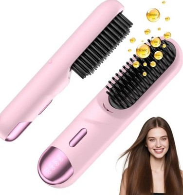 Go Brush Pro Short Hair 2026 Hair Straightener Brush Comb 4 Temps 300M Ion Pink