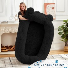 Large Human Dog Bed w/ Washable Sherpa Cover,Pillow,Blanket Storage Pockets, 71"