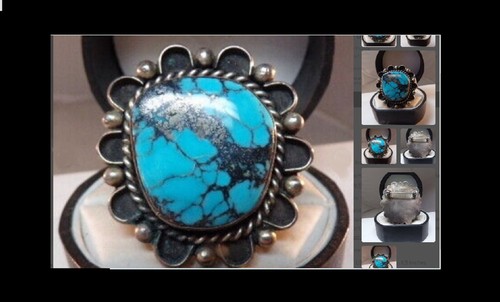 GEM GRADE NAVAJO MORENCI TURQUOISE STERLING SILVER BROOCH PIN 1.5"L