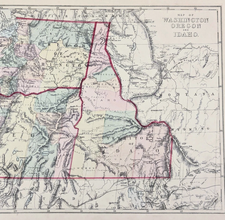 1875 WASHINGTON TERRITORY- IDAHO TERRITORY - OREGON Map ORIGINAL (17x12) - Image 3 of 3