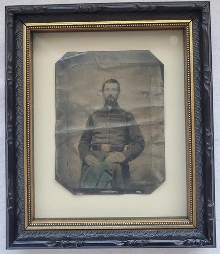 Civil War Soldier Tintype Photograph in Frame