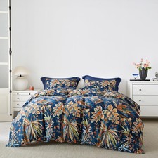 Colorful Botanical Duvet Cover King 100 Egyptian Cotton 3 Pcs Set 1 Blue Tro...