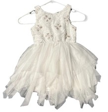 Size 4T, Flower Girl Dress, White With Gold Sequin Butterflies, Tulle Layers