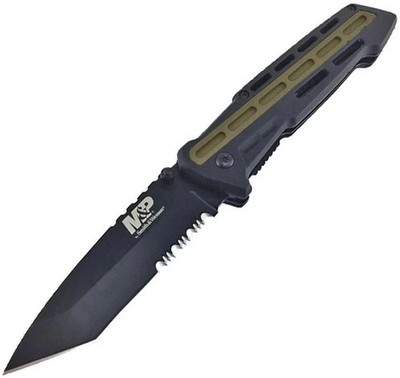 Smith & Wesson M&P Linerlock Folding Pocket Knife Stainless Handle Black Tanto