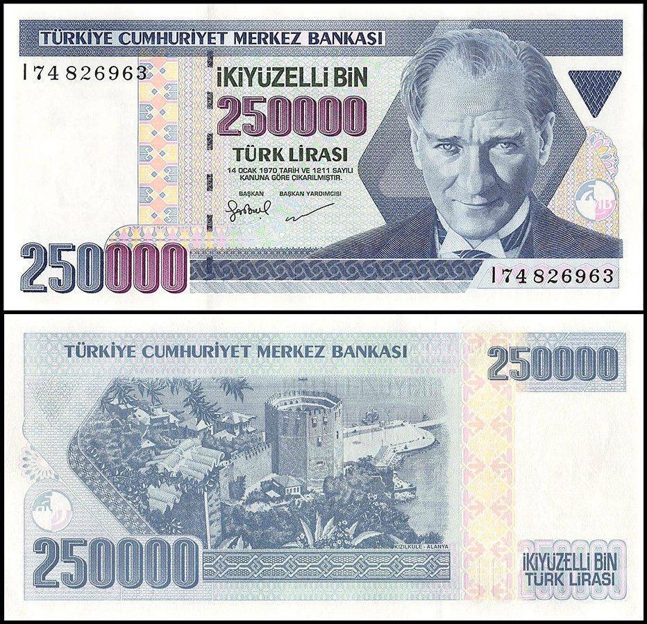 Turkey 250000 Lira, L.1970 (1998 ND), P-211, UNC, Prefix I X 10