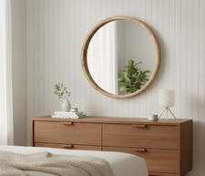 50cm Large Wooden Wall Mirror/ Hanging Mirror Solid Wood Round Mirror-Natural
