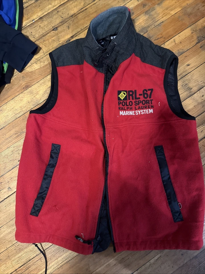 Chaleco polar vintage Polo Sport Ralph Lauren RL-67 sistema marino rojo negro XXL Foto 2 de 4