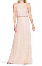 Adrianna Papell Beaded Halter Neck Evening Maxi Dress Blush Choose Size
