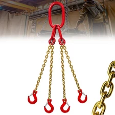 3 Ton 4 Leg Chain Sling 1/4” 5 Ft, G80 Alloy Steel 4 Way Chain Slings Quadruple