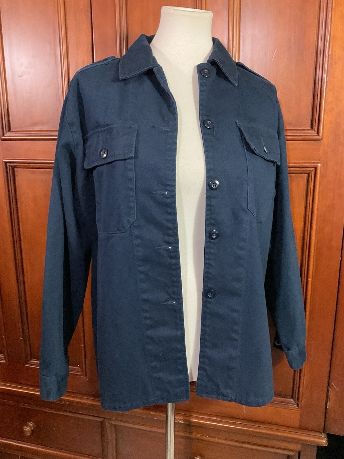 Forever 21 Solid Navy Blue Buttoned Pocketed Jack… - image 1