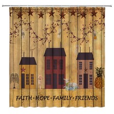 Primitive Rustic Shower Curtain Vintage Farmhouse Birdhouse Hope Faith Family...