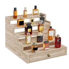 5 Tier Cologne Organizer for Men, Wooden Stand Rack Display Shelf with Drawer...