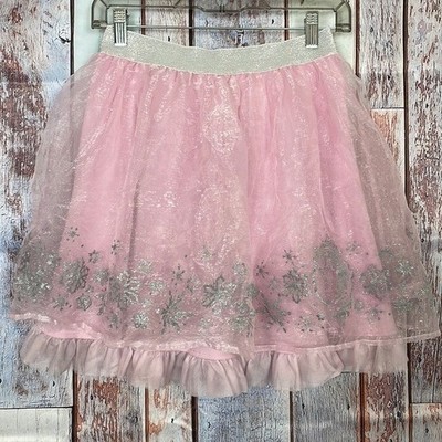 Disney Frozen Elsa Pink Tutu Skirt Silver Glitter Snowflake Girls Size XL