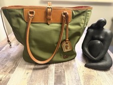    Dooney  Bourke Nylon Shopper Tote - Olive Green  Tan Leather   