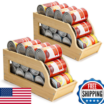 Yumkfoi 2-Pack Bamboo Can Dispenser Organizer for Pantry Soda Beverage Storage