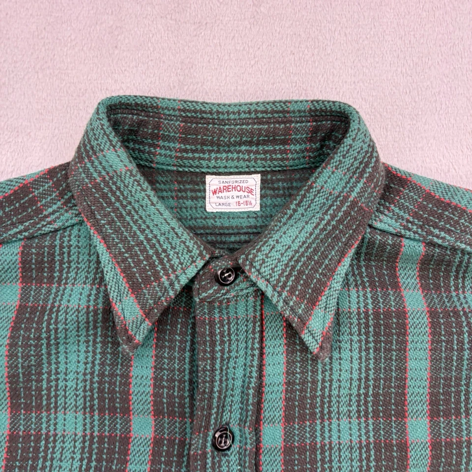 Рубашка мужская Warehouse Co 16-16,5 большая клетчатая фланелевая санфоризованная сделано в Японии - Изображение 2 из 4