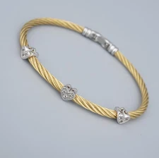 Charriol Gold Cable Heart Station Diamond Bracelet 6.5" BS3143