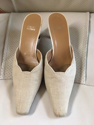 Stuart Weitzman - Damen Slingpumps - In beigem Leinen - Gr.39