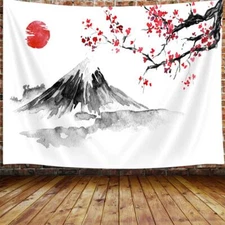 Japanese Red Sun Mount Fuji Extra Large Tapestry Wall Hanging Fabric Room Decor