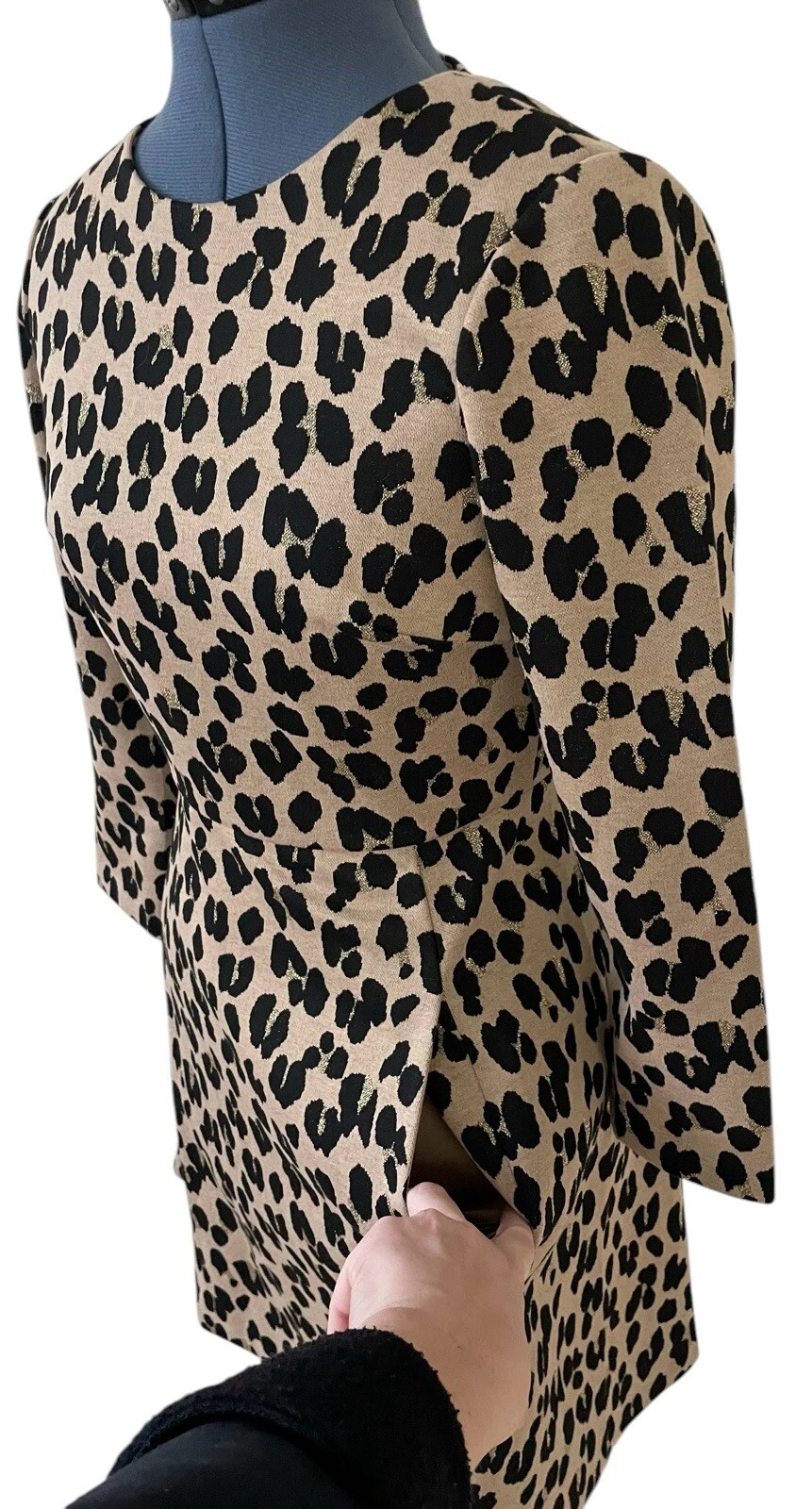 Abito Kate Spade Forest felino jacquard leopardato maglia aderente svasato elasticizzato tasche 2