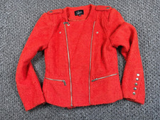 Luii Boiled Wool Motorcycle Jacket Women's Small Orange Boxy Fit Zip Biker
