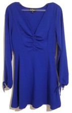 Lulus Womens Size Small Blue V Neck Ruched Chest Long Tie Sleeves Dress NEW NWT 