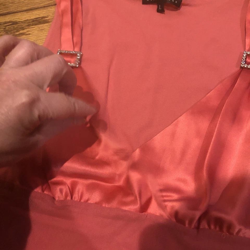 Camiseta regata Y2K WestonWear L Strech Nordstrm rosa malha coral cetim elegante $96 - Imagem 4 de 4