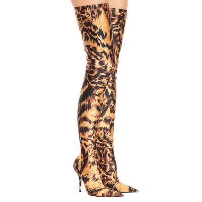 Sexy Pointed Toe Super High Heel Satin Women Elastic Knee Boots Long Socks Boots