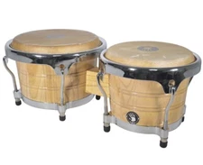 5d2 Profesional Wood Bongo 7-1/4” & 8-5/8” Heads - Natural/Chrome Hardware -